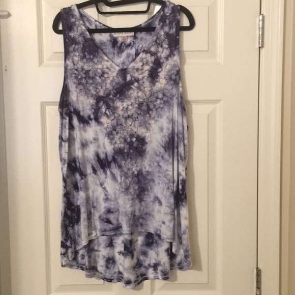 Knox Rose Blue Tie Dye Hi Low Top XL - Picture 2 of 5